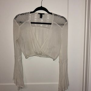 Cream cropped bell-sleeve top